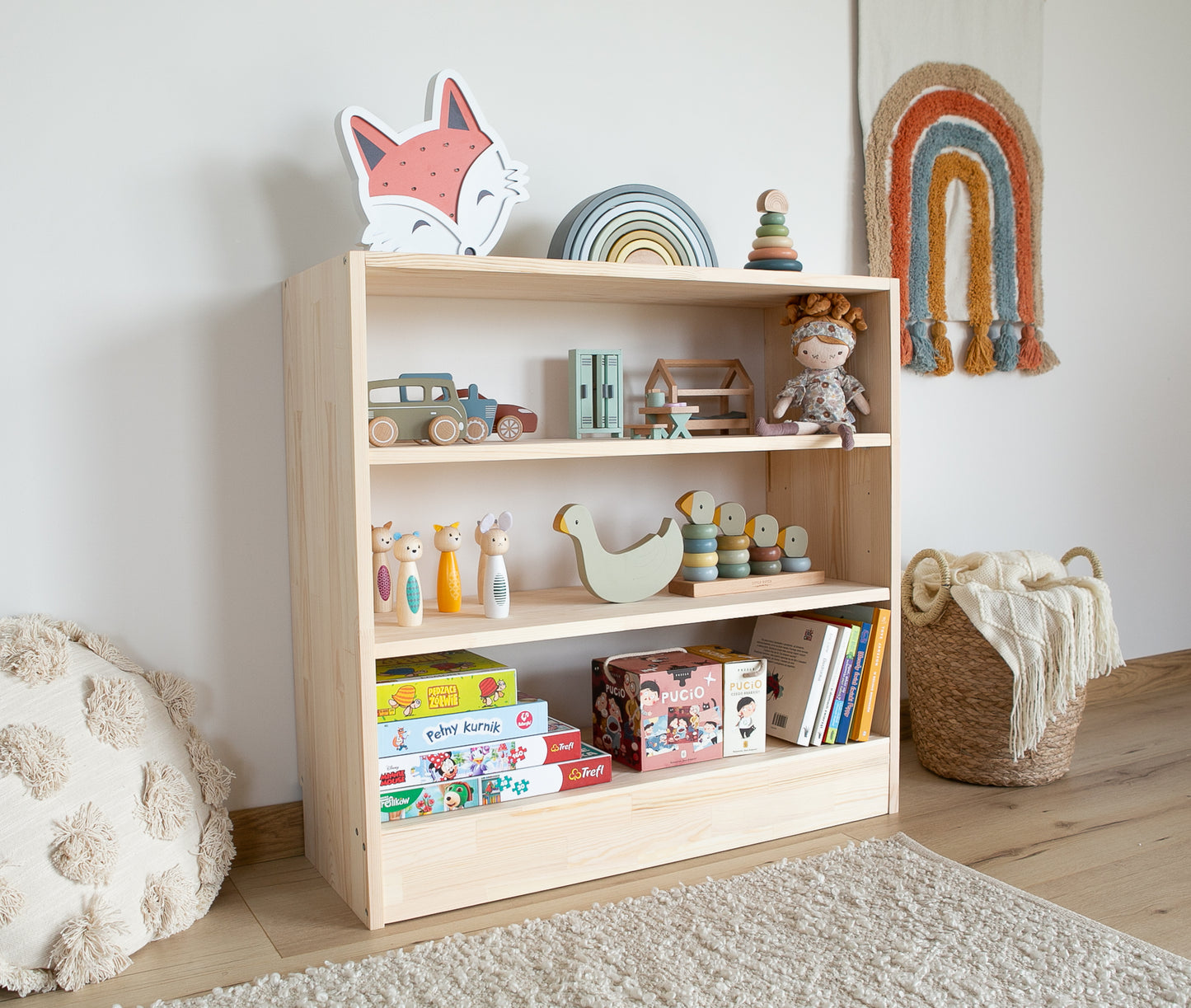 Montessori Spielzeugregal,  spielzeug & bücherschrank
