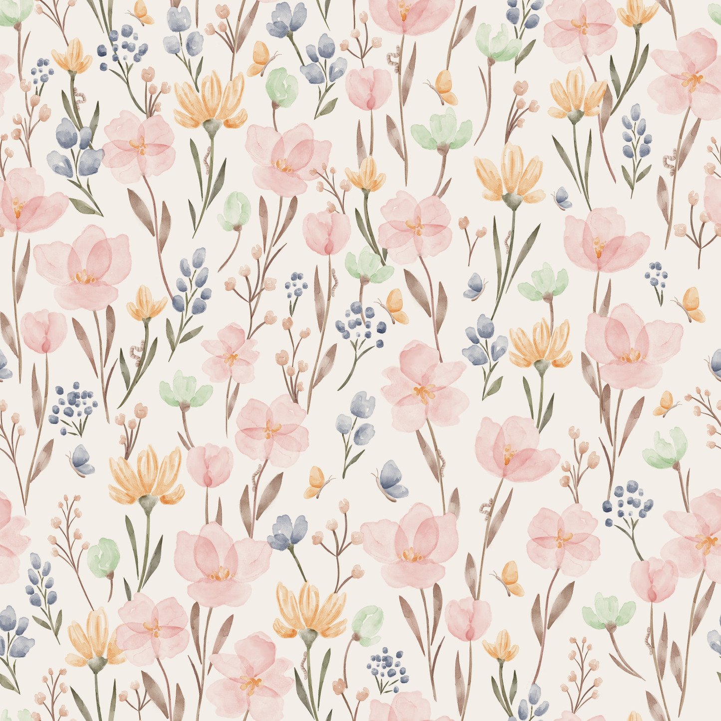 Jersey Stoff - Blumen Natur