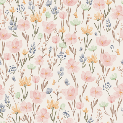 Jersey Stoff - Blumen Natur