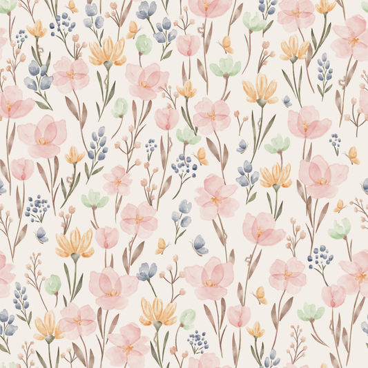 Jersey Stoff - Blumen Natur