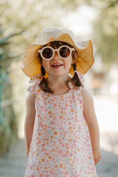 Mädchenkleid mit Schleife und Zipfelsaum, Sommer Blumen