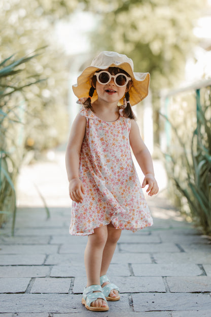 Mädchenkleid mit Schleife und Zipfelsaum, Sommer Blumen