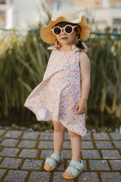 Mädchenkleid mit Schleife und Zipfelsaum, Sommer Blumen